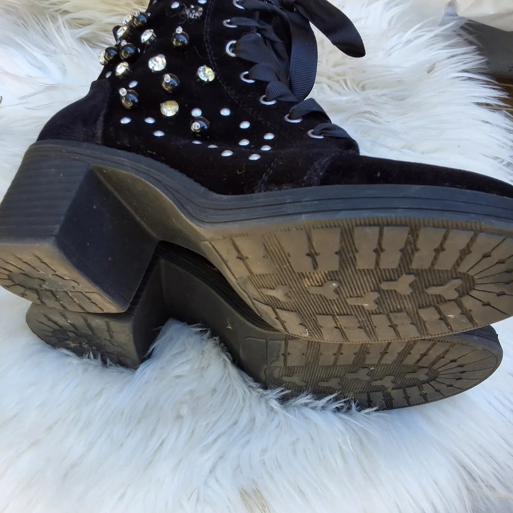 Madden Veera Velvet embellished Combat boots 9 - Picture 3 of 16